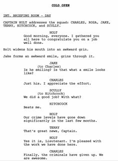 the screenplay for cold open, which is written in black and white