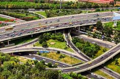 an aerial view of a busy highway intersection