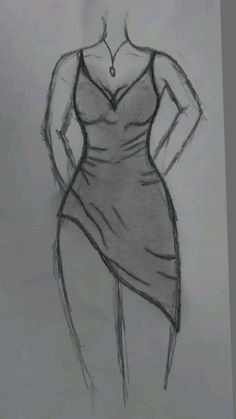 a drawing of a woman's body in a dress with her hands on her hips