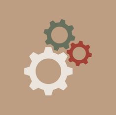 three gears on a brown background, one is red and the other is green in color