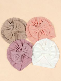 4pcs/Set Baby Bowknot Hat, Soft Newborn Turban Cap, Suitable For All Seasons Multicolor Casual   Polyester  Newborn Hat   Kids Accessories, size features are:Bust: ,Length: ,Sleeve Length: Newborn Turban, Turban Cap, Baby Turban, Turban Style, Baby Cap, Newborn Hat, Kids Hats, Baby Sets, Kids Accessories