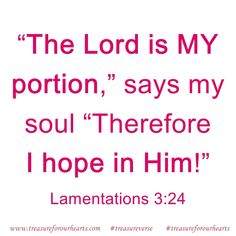 the lord is my portion, says my soul therefor i hope in him lamentations 3 24