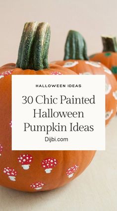 three painted pumpkins with the words 30 chic painted halloween pumpkin ideas on them