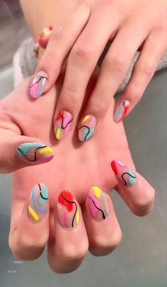 Pin on Guardado rápido Hippie nails, Fashion nails, Gel nails Trendy Rainbow Nails, 90s Style Acrylic Nails, 80s Inspired Nails Neon, Colorful Nail Designs Short, Artsy Nails Designs, Abstract Nail Designs, Funky Nail Art, Hippie Nails