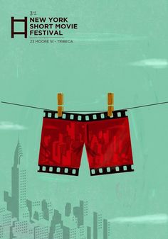 an advertisement for the new york short movie festival featuring red shorts hanging on a clothes line