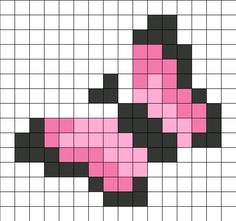 a pink and black cross stitched in to a white square with squares on it