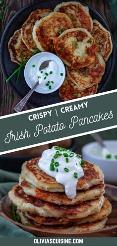 crispy and creamy irish potato pancakes with sour cream on top