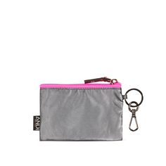 Mini wallet pouch in metallic silver nylon | Hot pink | Key ring | ANDI Brand Modern Coin Purse With Key Clip For Travel, Modern Travel Coin Purse With Key Clip, Travel Coin Purse With Key Clip, Rectangular Travel Wallet With Key Clip, Functional Rectangular Wallet With Key Clip, Rectangular Travel Card Holder With Key Clip, Functional Wallet With Key Clip For Daily Use, Functional Wallet With Interior Key Chain Holder As Gift, Functional Coin Purse With Card Slots