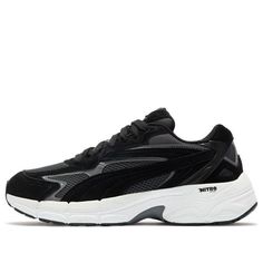 PUMA Teveris Nitro 'Black Ebony' 388774-03 (SNKR/Casual/Unisex/Low Top/Non-Slip/Breathable/Wear-resistant) Modern Black Running Shoes With Vented Sides, Classic Black Running Shoes With Rubber Sole, Classic Black Running Shoes For Jogging, Modern Black Running Shoes With Cushioned Footbed, Urban Black Sneakers With Vented Sides, Black Leather Running Shoes With Vented Sides, Black Sneakers With Vented Sides For Jogging, Black Breathable Sneakers For Jogging, Classic Black Breathable Sneakers