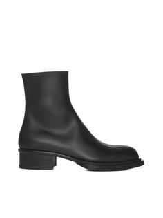 Upper: 100% Calfskin Mens Cuban Heel Boots, Luxury Black Calf Leather Mid-calf Boots, Luxury Fitted Black Mid-calf Boots, Black Mid-calf Boots With Stacked Heel And Almond Toe, Luxury Black Mid-calf Boots With Leather Sole, Mcqueen Boots, Alexander Mcqueen Boots, Mc Queen, Man Shoes