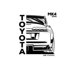 the toyota logo is shown in black and white, with an image of a car's hood