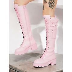 Category:Boots; Upper Materials:Faux Leather; Season:Fall,Winter; Heel Type:Platform,Block Heel; Gender:Women's; Toe Shape:Round Toe; Type:Knee High Boots; Style:Vacation,Gothic,Casual,Punk; Outsole Materials:Rubber; Occasion:Daily; Closure Type:Lace-up,Zipper; Listing Date:09/12/2024; Production mode:Self-produce; 2024 Trends:Biker boots Cute Motorcycle Outfits For Women, Womens Black Combat Boots, Casual Punk, Black Combat Boots, Pink Boots, Platform Block Heels, Biker Boots, Motorcycle Boots, Leather Zipper