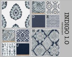 an assortment of blue and white tile designs