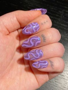 Trending Purple Nails, Queer Nail Art Designs, Acrylic Nail Glitter Designs, Birthday Asthetic Nails, Long Nail Shape Ideas, Purple And Leopard Nails, Wiggly Nail Designs, Multi Nail Designs, Hannah Montana Inspired Nails