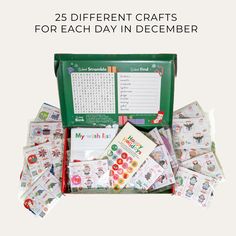 the 25 different crafts for each day in december are organized and ready to be used