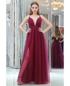 Shop cheap burgundy deep v pleated tulle evening dress with split front online. Custom-made any plus size or color. Pro since 2009. Prom Dresses Burgundy, Professional Dress, Prom Dresses With Pockets, Sleeveless Bridesmaid Dresses, Floor Length Prom Dresses, Purple Home, Lace Prom Dress, Pink Petals, Professional Dresses