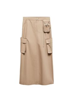 Long cargo skirt with pocket -  Women | Mango USA Midi Cargo Skirt, Designer Hair Accessories, Simplicity Fashion, Acne Shop, Shape Wear, Skirt Midi, Cargo Skirt, Swimsuit Dress, Skirts With Pockets