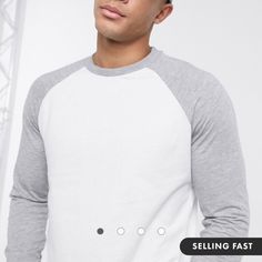 Took The Tag Off But Never Worn White Raglan Sleeve Sporty Sweatshirt, White Raglan Sleeve Sweatshirt, Casual White T-shirt With Raglan Sleeves, White Casual Sweatshirt With Raglan Sleeves, Urban Style White Long Sleeve Shirt, Asos Men, Gray White, Long Sleeve T Shirt, Long Sleeve Tshirt Men