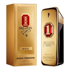 Grab attention wherever you go with this Rabanne 1 Million Royal eau de parfum. The vibrant mandarin, bergamot, and cardamom fragrance notes incorporate a compelling scent, while the mild ingredients are safe to use. The bottle contains enough liquid for spritzing on your pulse points, ensuring you always smell fantastic. This Rabanne 1 Million Royal eau de parfum comes in a magnificent-looking package to stand out on a fragrance display tray | Rabanne 1 Million Royal Parfum Size 100ml Paco Rabanne Men, Perfume 212, Ralph Lauren Fragrance, Perfume Carolina Herrera, Best Perfume For Men, Men Fragrance, 212 Vip, Men's Aftershave, Perfume For Men