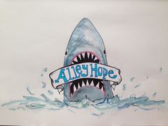 a drawing of a shark with a ribbon around it's neck that says alley hope