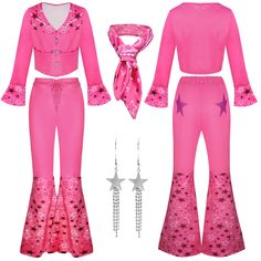 two pieces of pink clothing with stars on the bottom, and one piece has long sleeves