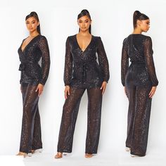 Black Jumpsuit Sequenced Glamorous Black V-neck Jumpsuit Or Romper, Glamorous Black Pantsuit For Night Out, Silver Jumpsuit, Silver Jumpsuits, Black Jumpsuit, Pant Jumpsuit, Jumpsuit Romper, Jumpsuit, Rompers