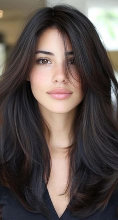 Forward Graduation Haircut Long Layered, Medium Length Dark Brown Hair With Long Layers, Long Hair No Layers Vs Layers, Layers On Long Hair Straight, Long Layered Hair Asian, Long Layered Dark Hair, Haircuts Without Layers, Long Length Haircut Straight, Hair Styles For Long Faces