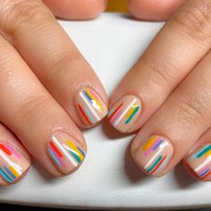 Abstract Art Nail Designs, Super Short Nail Ideas, Short Rainbow Nails, Artist Nails, Striped Nail Designs, Luxe Nails, Space Nails, Cute Simple Nails, Subtle Nails