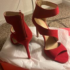 Beautiful Red High Heels 4inch. Night Out Heels With Red Sole And Open Heel, Red Sole Heels For Night Out With Open Heel, Open Heel Heels With Red Sole For Night Out, Red Heels With Padded Heel For Cocktail, Red High Heel Heels For Date Night, Red Open Heel Cocktail Heels, Red High Heels For Date Night, Red Heels For Spring Date Night, Chic Red Heels For Party