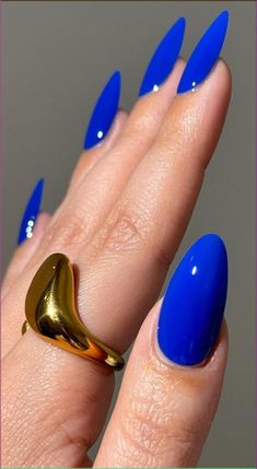 Royal Blue Fall Nails, Blue Chrome Nails Almond, Different Shades Of Blue Nails, Electric Blue Nails, Neon Blue Nails, Light Blue Nail, Cobalt Blue Nails, Light Blue Nail Designs, Baby Blue Nails