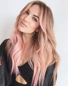 Long Pink Hair, Pink Blonde Hair, Pastel Pink Hair, Blonde With Pink, Balayage Blonde, Platinum Blonde Hair, Gold Hair