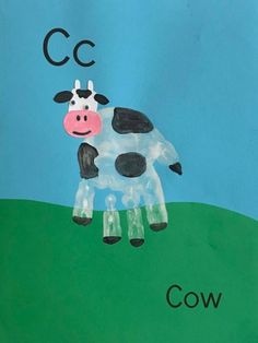 a child's drawing of a cow with the letter c in front of it