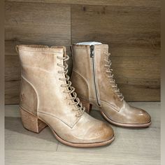 Questions? Leave A Comment Below! Cream Closed Toe Boots With Leather Sole, Cream Boots With Leather Sole And Round Toe, Beige Leather Sole Lace-up Boots, Beige Lace-up Boots With Leather Sole, Classic Beige Lace-up Boots, Cream Lace-up Boots With Leather Sole, Cream Leather Lace-up Boots With Round Toe, Cream Leather Lace-up Boots For Fall, Vintage Beige Snip Toe Boots