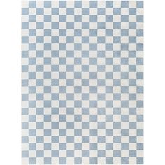 a blue and white rug with checkered pattern