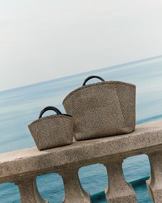 Mini Palma Tote Chic Summer Bags With Leather Trim, Luxury Woven Summer Bag, Luxury Woven Bag For Summer, Chic Intrecciato Straw Bag For Vacation, Luxury Summer Woven Leather Bags, Modern Spring Straw Bag With Leather Handles, Modern Straw Bag With Leather Handles For Spring, Elegant Summer Straw Bag With Leather Handles, Modern Woven Leather Beach Bag