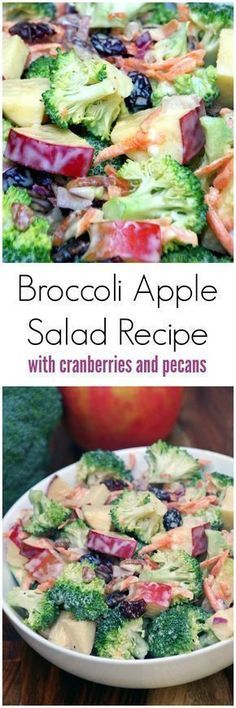 broccoli apple salad recipe with cranberries and pecans on the side