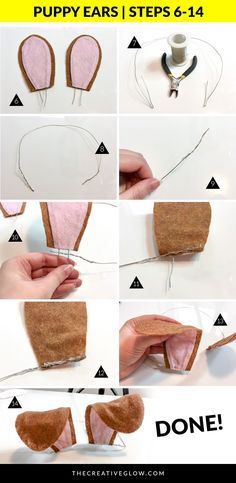 step by step instructions on how to make a diy puppy ears headband from felt