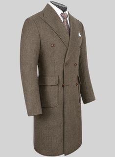 Boasting a heritage style with its traditional herringbone weave, the tweed overcoat offers a stylish fusion of classic and contemporary design details. Wear it with everthing from suiting to more casual looks throughout the season. 
 
 Look Includes  Vintage Herringbone Dark Brown Tweed Fabric  Real Horn Brown Button  Peak Lapel (5 inch)  Single Vent  Four Cuff Button   
 You can change the look during customization if required. 
 
 Lining: 100% Viscose; Dry Clean. Suit Overcoat, 1950s Mens Fashion, Edgy Leather Jacket, Tweed Overcoat, Overcoat Men, Modern Suits, Mens Overcoat, Big Men Fashion, Black Men Fashion Swag