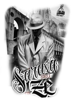 a black and white photo of a man in a suit and hat with the words sequence seu 25