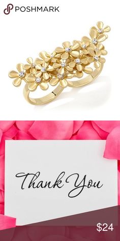 ROBERTO CLUSTER 2 FINGER RING Roberto BY RFM Un Giardino Crystal Goldtone Floral Cluster 2-Finger Ring ROBERTO Jewelry Rings Spring Jewelry For Anniversary, Gold Rings For Spring Anniversary, 2 Finger Ring, Cluster Design, 6 Rings, Finger Ring, Ring Finger, Womens Jewelry Rings, Clear Crystal