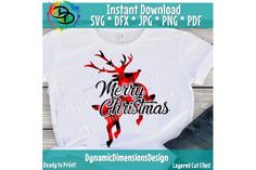 a t - shirt with the words merry christmas on it, and an image of a reindeer