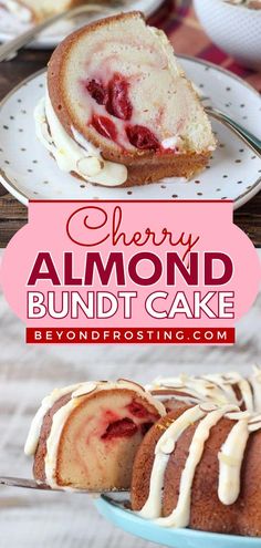 A great way to celebrate holiday baking! It starts with a traditional pound cake. Paired with cherry pie filling, a hint of almond, and cream cheese glaze, this bundt cake recipe is the perfect Christmas dessert! Cherry Almond Bundt Cake, Almond Bundt Cake, Almond Pound Cake, Cake With Cherry, Easy Pound Cake, Cream Cheese Glaze, Cherry Almond, Cherry Recipes