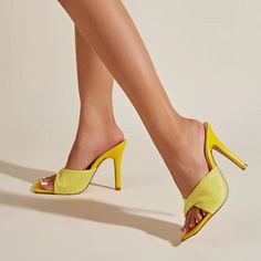 Yellow Twist Strap Stiletto Heel Mule Sandal Size: Cn39 (Us7.5) Heel: 4.2” T1-P20 Brand New - Never Worn Prices On This Item Are Negotiable Make Me An Offer # Shoes, Heels, Mules, Sandals, Leather, Leather Shoes, Leather Heels, Leather Mules, Leather Sandals, Summer, Stiletto Heel, Yellow, Yellow Shoes, Yellow Mules, Yellow Sandals Summer Cocktail Heels With 4-inch Heel, Summer Cocktail Open Toe Heels, Synthetic Heels For Cocktail Occasions, Fitted Synthetic Heels For Cocktail, Elegant Yellow Heels For Summer, Elegant Yellow Summer Heels, Fitted Yellow High Heel Sandals, Yellow Summer Evening Heels, Elegant Yellow Heels For Beach