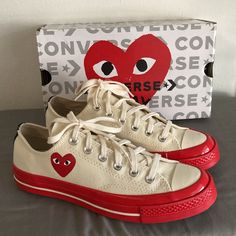 New In Original Box Rare Red Sole Women’s Size 8; Men’s Size 6 Cdg Converse Cream, Converse 70, Comme Des Garcons Play, Red Sole, Womens Converse, Converse Shoes, Ox, Womens Shoes Sneakers, All Star