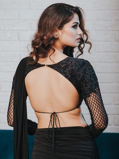 Black Saree Designs, Black Blouse Designs, Full Sleeves Design, Saree Jackets, Saree Wearing, Lycra Material, Saree Wearing Styles, Best Blouse Designs, Embroidery Beads