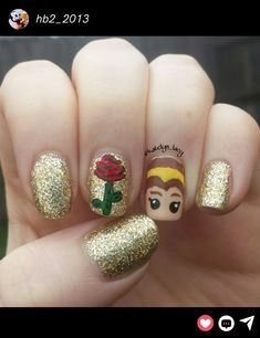 Diy Disney Nails, Beauty And The Beast Nails, Belle Nails, Disney Inspired Nails, Kids Nail Designs, Unghie Nail Art