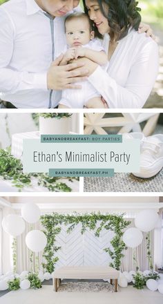 a man and woman holding a baby in their arms with the caption that reads, nathan's minimalist party