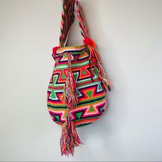 Brand New Colombia Wayuu Mochila Bag! Beaded Crossbody Bag, Mochila Bag, Red Crossbody, Coach Crossbody Purse, Tan Bag, Louis Vuitton Totes, Soft Jacket, Printed Handbags, Vintage Rainbow