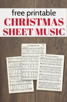 sheet music with the words free printable christmas sheet music on it and four pieces of paper