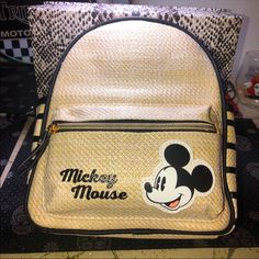 Hello All My Disney Lovers Here Is Yet Another Adorable Mickey Mouse Mini Backpack To Add To Your Collection. If Your Like Me U Just Have To Have Everything And This One Is Perfect For Summer. Not Only Is It Super Lightweight As It’s Like A Wicker Straw Like Material , It’s A Light Color So Great For Long Summer Nights At Disney World Or Anywhere Else U Wanna Feel Magical :) Has An Inside Zippered Pocket , And An Outside Front Pocket With Mickey Mouse On It. Adjustable Straps To Make It Longer O Trendy Mickey Mouse Backpack For Disney Trips, Casual Mickey Mouse Backpack For Back To School, Mickey Mouse Themed Standard Backpack For Travel, Casual Mickey Mouse School Backpack, Mickey Mouse Backpack For Travel, Trendy Mickey Mouse Backpack For Travel, Trendy Mickey Mouse Backpack For Everyday Use, Mickey Mouse Travel Backpack, Casual Mickey Mouse Backpack For Travel